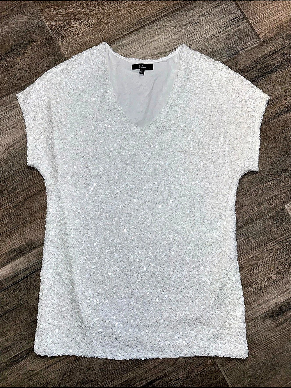 Lulus Sequin V-Neck Party Event Bridal Wedding Dress in White Size Extra Small L